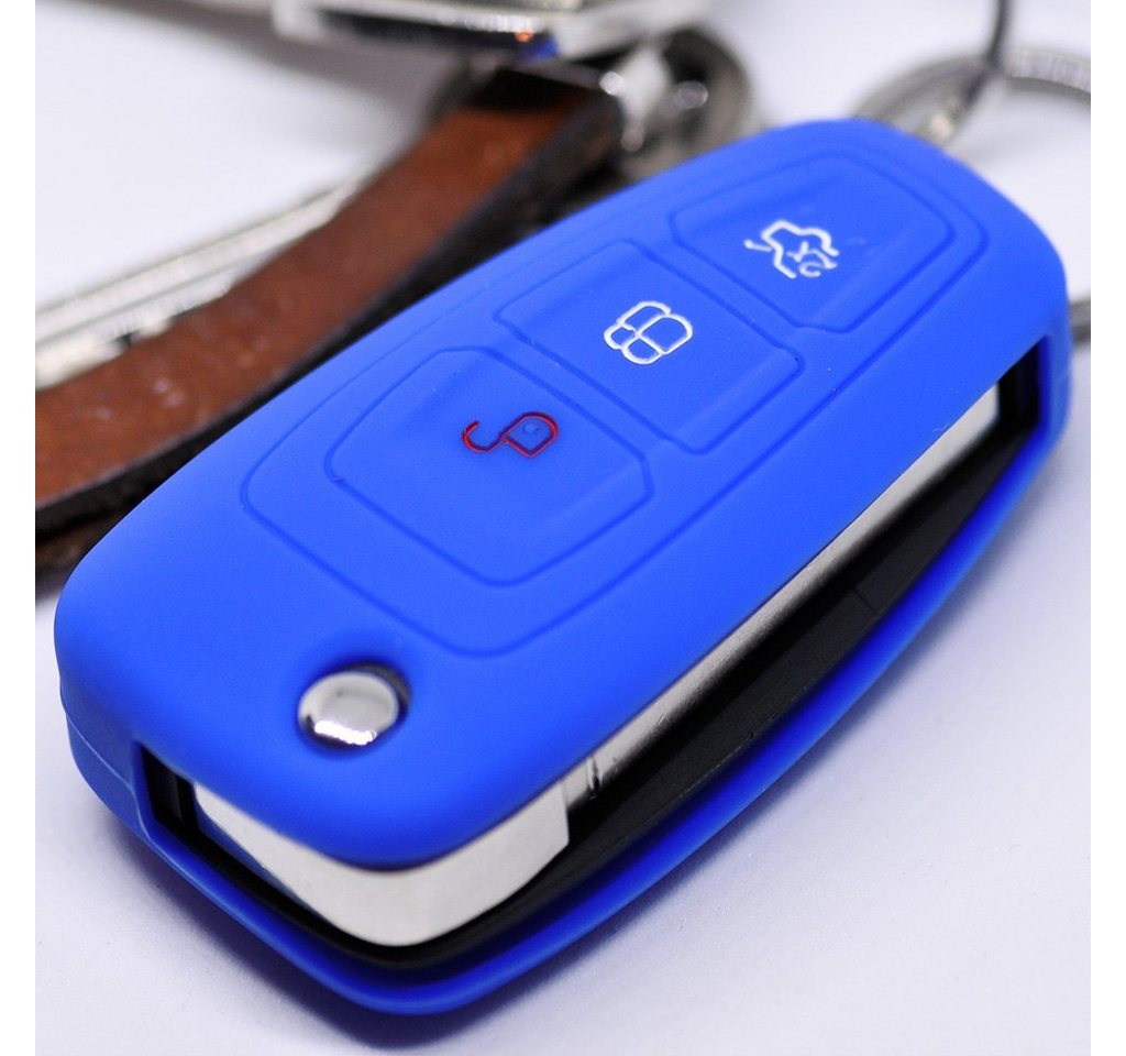 mt-key Schlüsseltasche Autoschlüssel Softcase Silikon Schutzhülle Blau, Ford Mondeo Focus S-Max Fiesta Transit 3 Tasten Klappschlüssel von mt-key