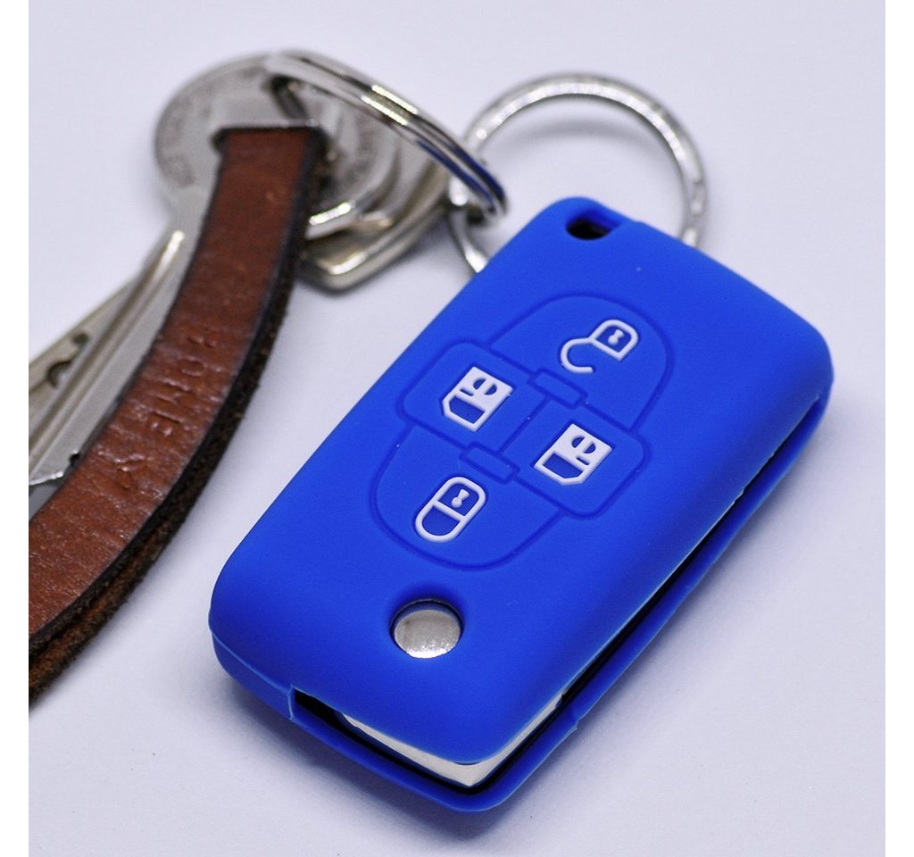mt-key Schlüsseltasche Autoschlüssel Softcase Silikon Schutzhülle Blau, Peugeot Ranch Partner 807 1007 Citroen C4 C8 4 Tasten Schlüssel von mt-key