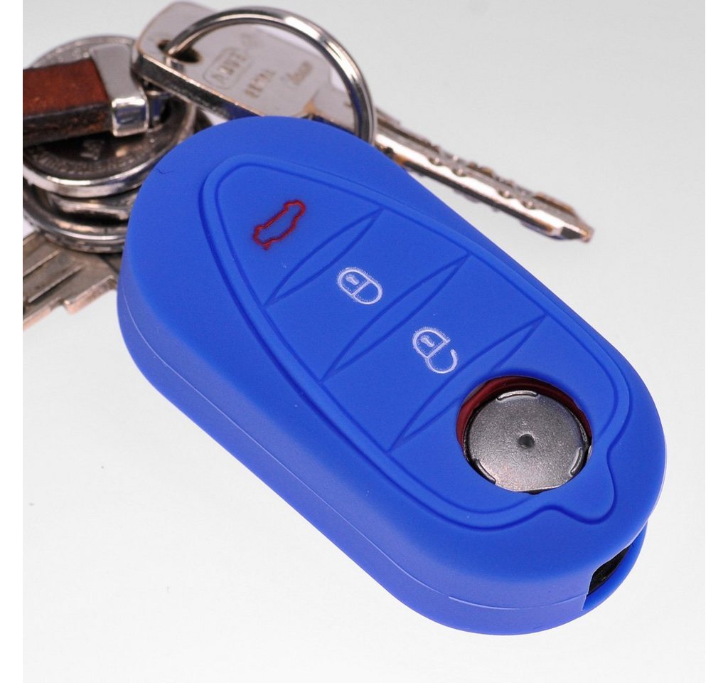 mt-key Schlüsseltasche Autoschlüssel Softcase Silikon Schutzhülle Blau, für ALFA Romeo Mito Giulietta 940 4C ab 2008 3 Tasten Klappschlüssel von mt-key