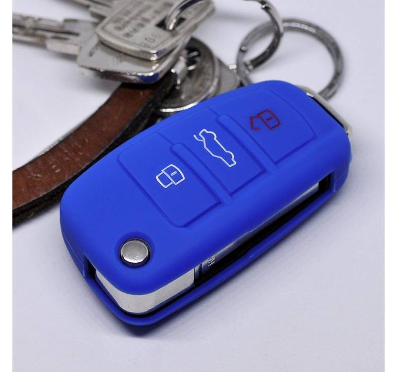 mt-key Schlüsseltasche Autoschlüssel Softcase Silikon Schutzhülle Blau, für Audi A1 S1 A3 S3 A4 A6 S6 TT Q3 Q7 R8 8P 8V B7 C6 8J 8U 4L 8X von mt-key