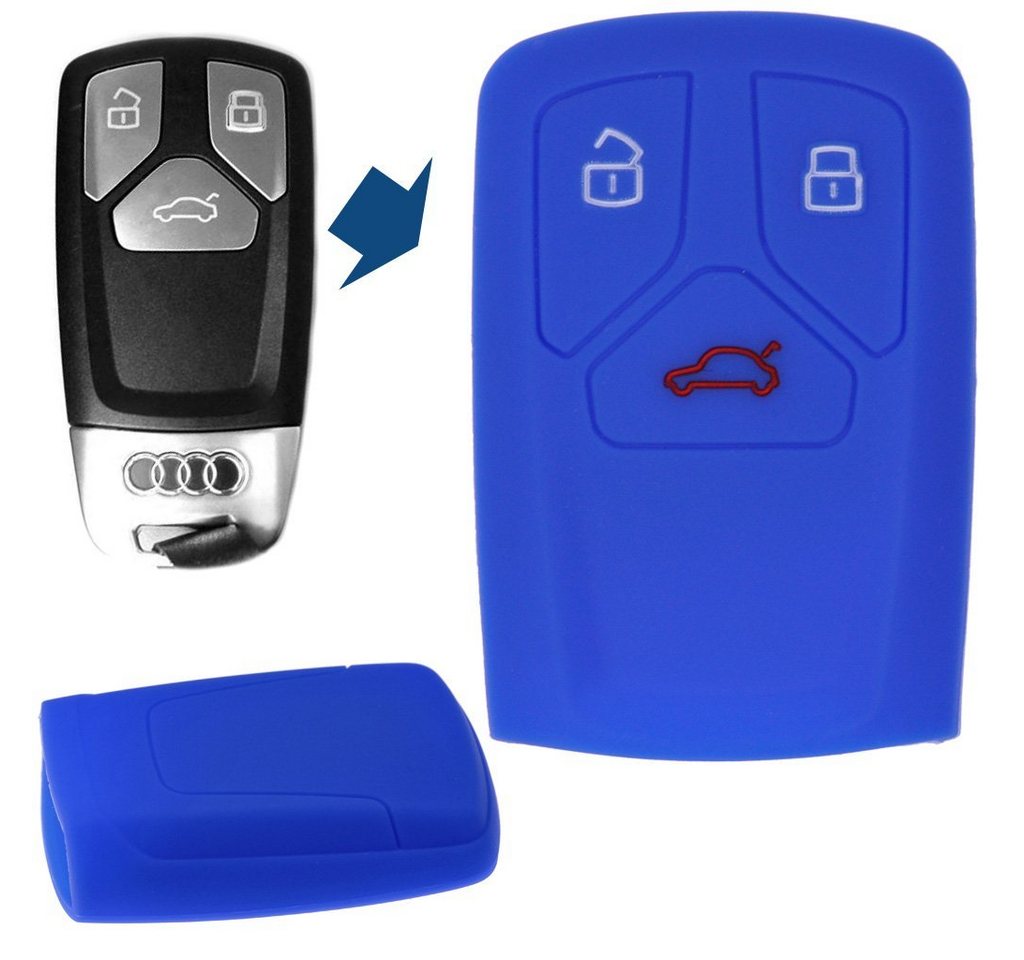 mt-key Schlüsseltasche Autoschlüssel Softcase Silikon Schutzhülle Blau, für Audi A4 S4 Q7 Q5 TT RS A5 S5 3 Tasten KEYLESS SMARTKEY von mt-key