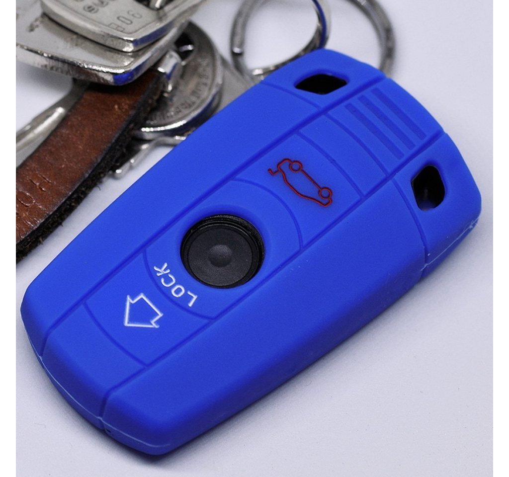 mt-key Schlüsseltasche Autoschlüssel Softcase Silikon Schutzhülle Blau, für BMW E90 E91 Z4 E87 E60 E71 E72 E81 E82 E88 E89 1er 5er ab 2008 von mt-key