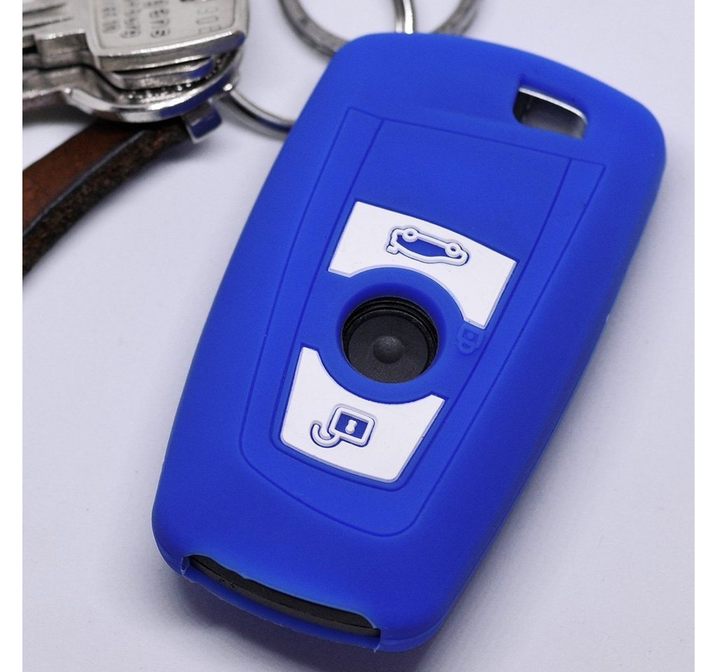 mt-key Schlüsseltasche Autoschlüssel Softcase Silikon Schutzhülle Blau, für BMW F20 F13 F30 F31 F32 F33 F22 1er 2er 3er 4er 3 Tasten KEYLESS von mt-key