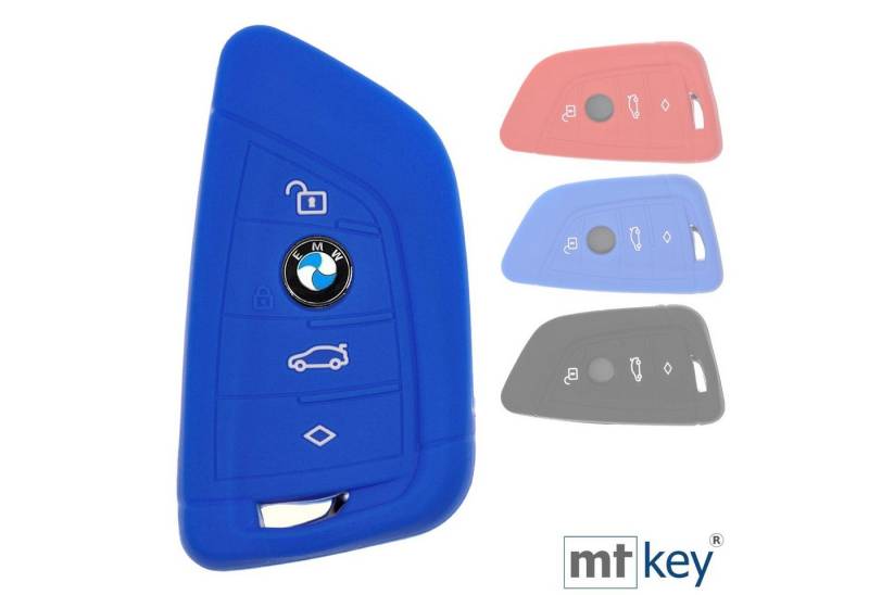 mt-key Schlüsseltasche Autoschlüssel Softcase Silikon Schutzhülle Blau, für BMW X5 F15 X6 F16 2er F45 F46 X1 F48 3 Tasten KEYLESS SMARTKEY von mt-key