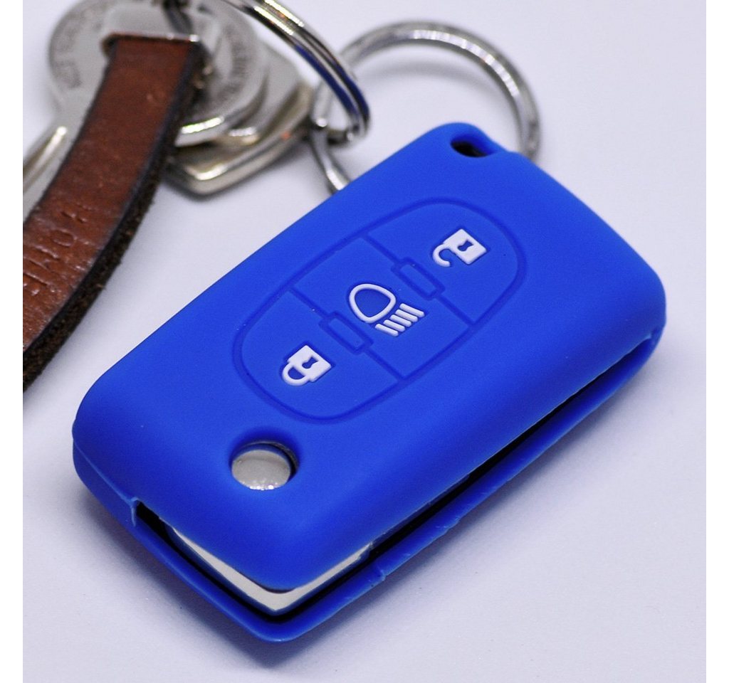 mt-key Schlüsseltasche Autoschlüssel Softcase Silikon Schutzhülle Blau, für Citroen C4 Picasso C5 C8 Dispatch Jumpy 3 Tasten Klappschlüssel von mt-key