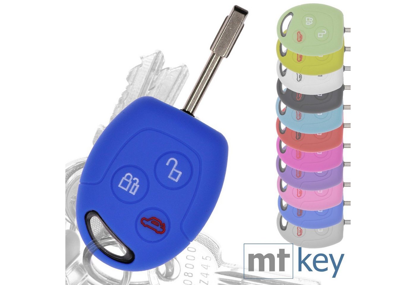 mt-key Schlüsseltasche Autoschlüssel Softcase Silikon Schutzhülle Blau, für Ford Transit Mondeo Focus II Fiesta VI Fusion Galaxy S-MAX 3 Knopf von mt-key