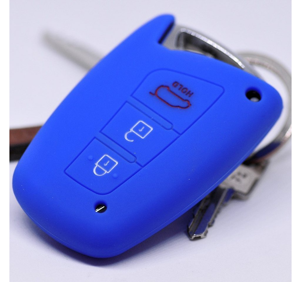 mt-key Schlüsseltasche Autoschlüssel Softcase Silikon Schutzhülle Blau, für Hyundai Genesis Equus ix45 Grandeur Santa Fe Azera 3 Knopf KEYLESS von mt-key