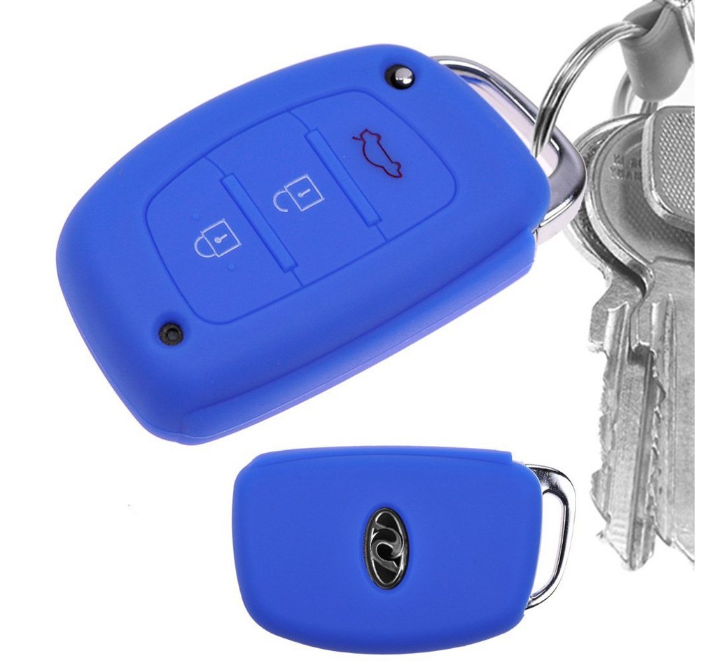 mt-key Schlüsseltasche Autoschlüssel Softcase Silikon Schutzhülle Blau, für Hyundai i10 i20 i40 ix25 ix35 Tucson Accent Ioniq Sonata Santa Fe von mt-key