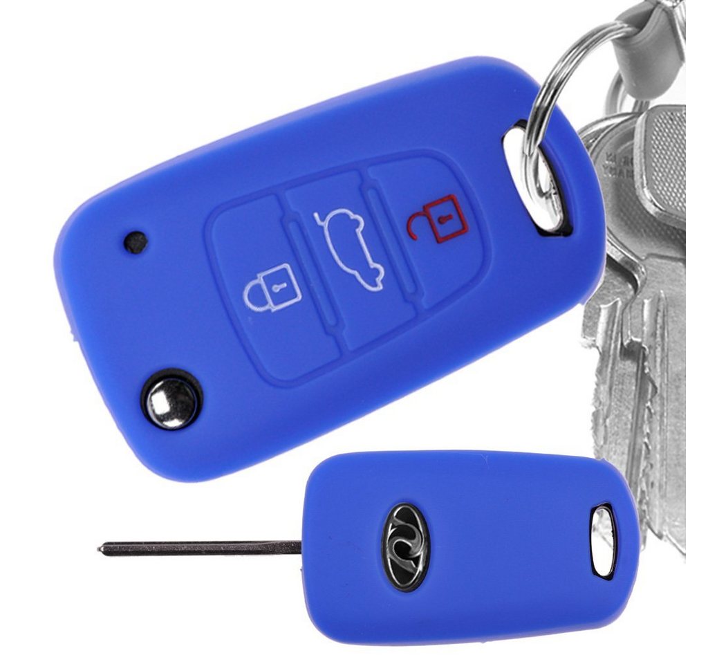 mt-key Schlüsseltasche Autoschlüssel Softcase Silikon Schutzhülle Blau, für Hyundai i30 ix20 ix35 KIA Soul Sportage 3 Tasten Klappschlüssel von mt-key