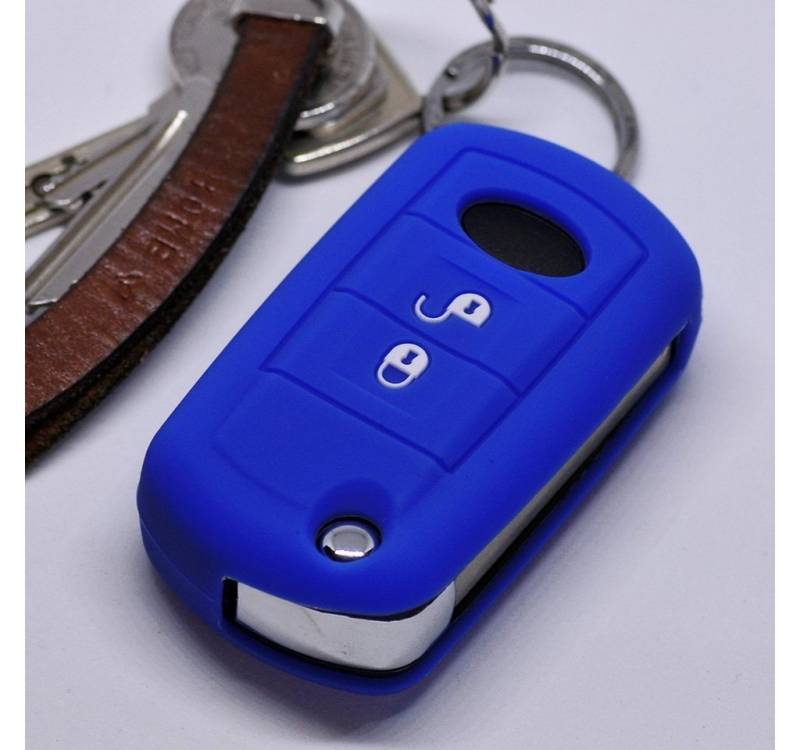 mt-key Schlüsseltasche Autoschlüssel Softcase Silikon Schutzhülle Blau, für Land Rover Discovery 3 Range Rover LR3 2 Tasten Klappschlüssel von mt-key