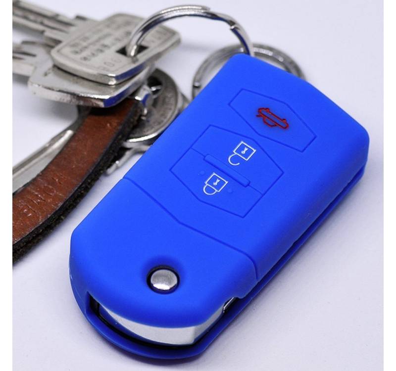 mt-key Schlüsseltasche Autoschlüssel Softcase Silikon Schutzhülle Blau, für Mazda CX-5 2 3 4 5 6 RX-8 3 Tasten Klappschlüssel von mt-key