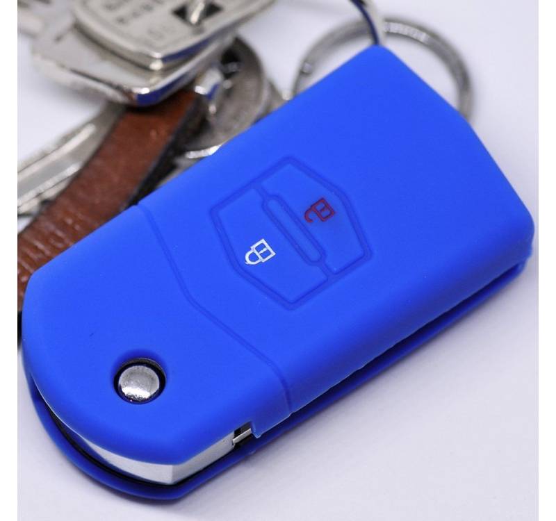 mt-key Schlüsseltasche Autoschlüssel Softcase Silikon Schutzhülle Blau, für Mazda CX-7 CX-5 2 4 5 6 RX-8 2 Tasten Klappschlüssel von mt-key