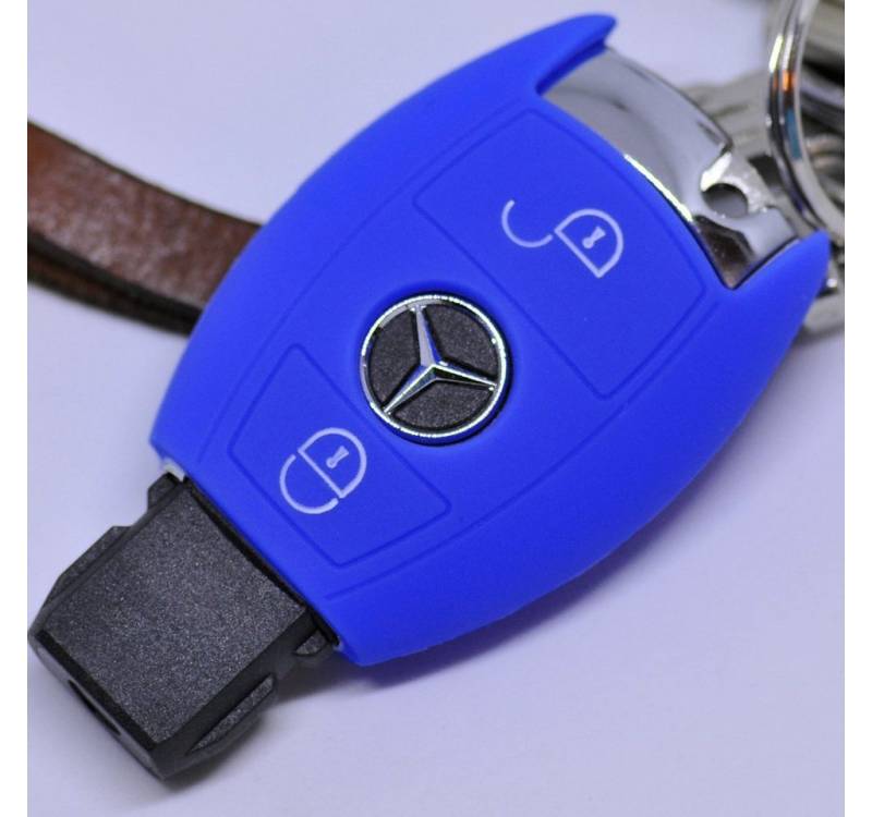mt-key Schlüsseltasche Autoschlüssel Softcase Silikon Schutzhülle Blau, für Mercedes Benz Sprinter W906 E C-Klasse 2 Tasten Smartkey von mt-key