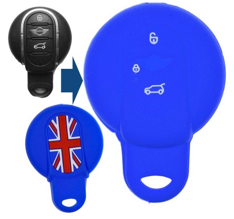 mt-key Schlüsseltasche Autoschlüssel Softcase Silikon Schutzhülle Blau, für Mini Cooper One Clubman F56 F54 F55 F57 F60 3 Tasten Smartkey von mt-key