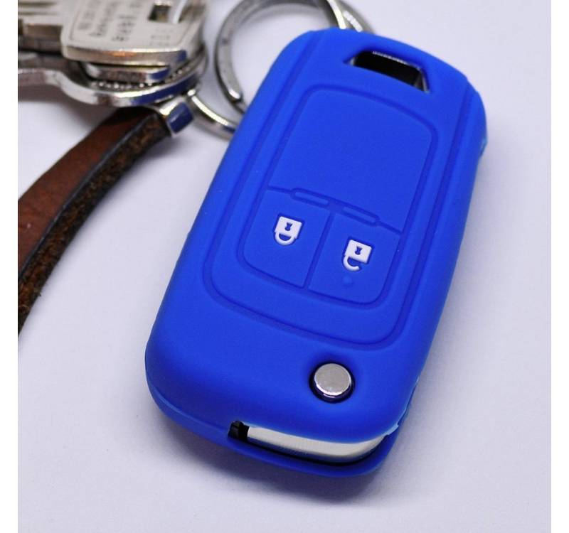 mt-key Schlüsseltasche Autoschlüssel Softcase Silikon Schutzhülle Blau, für Opel Chevrolet ab 2008 2 Tasten Klappschlüssel von mt-key