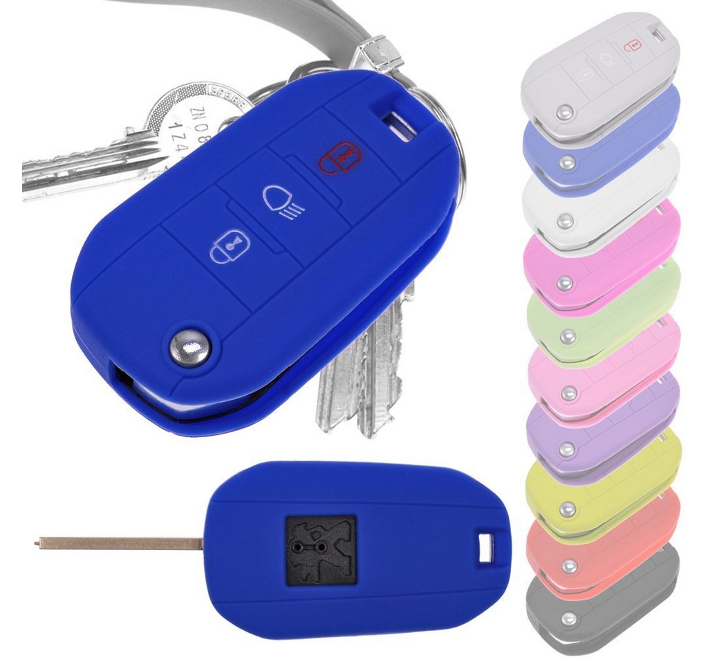 mt-key Schlüsseltasche Autoschlüssel Softcase Silikon Schutzhülle Blau, für Peugeot 208 301 308 508 5008 2008 Expert Citroen C3 C4 Spacetourer von mt-key