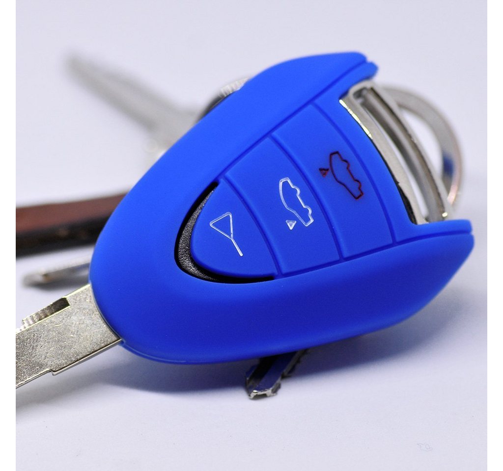 mt-key Schlüsseltasche Autoschlüssel Softcase Silikon Schutzhülle Blau, für Porsche 911 997 987 Boxster Cayman Funkschlüssel 3 Tasten von mt-key