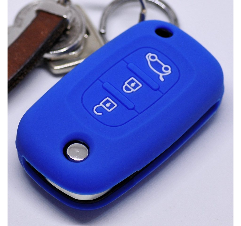 mt-key Schlüsseltasche Autoschlüssel Softcase Silikon Schutzhülle Blau, für Renault Twingo Clio Smart Forfour 3 Tasten Klappschlüssel von mt-key