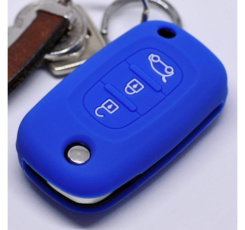 mt-key Schlüsseltasche Autoschlüssel Softcase Silikon Schutzhülle Blau, für Renault Twingo Clio Smart Forfour 3 Tasten Klappschlüssel von mt-key