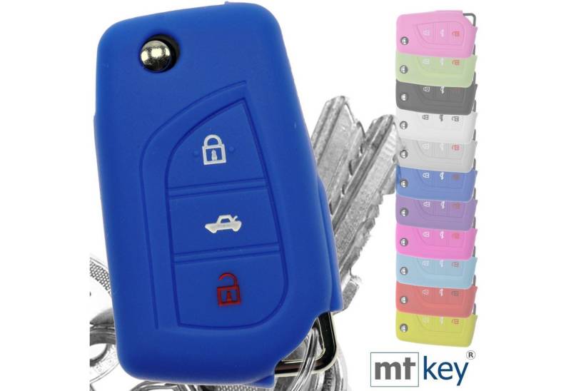 mt-key Schlüsseltasche Autoschlüssel Softcase Silikon Schutzhülle Blau, für Toyota AURIS Corolla Avensis 3 Tasten Klappschlüssel von mt-key