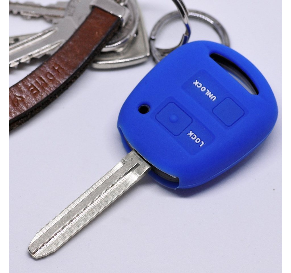 mt-key Schlüsseltasche Autoschlüssel Softcase Silikon Schutzhülle Blau, für Toyota Yaris RAV 4 Aygo Corolla Avensis 2 Knopf Funk Fernbedienung von mt-key