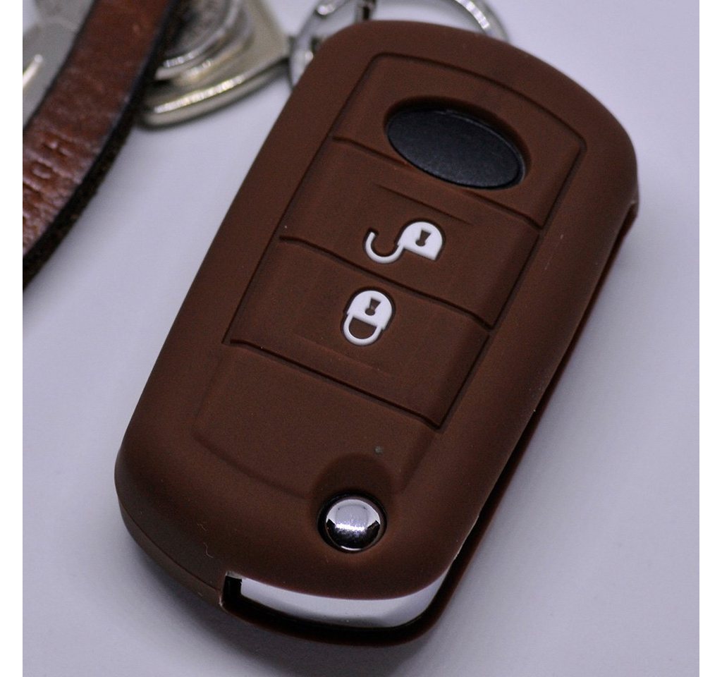 mt-key Schlüsseltasche Autoschlüssel Softcase Silikon Schutzhülle Braun, für Land Rover Discovery 3 Range Rover LR3 2 Tasten Klappschlüssel von mt-key