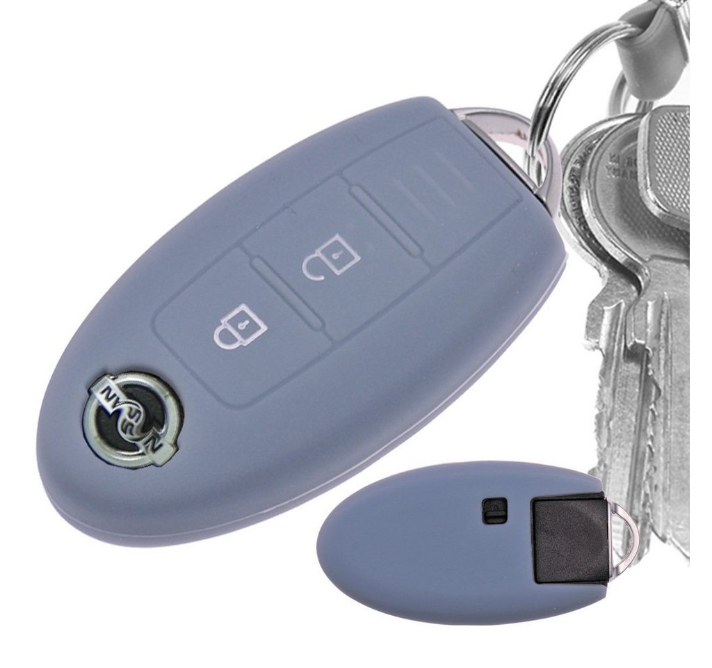 mt-key Schlüsseltasche Autoschlüssel Softcase Silikon Schutzhülle Dunkelgrau, für Nissan Juke Micra Note Qashqai Pulsar X-Trail Leaf 3 Knopf KEYLESS von mt-key