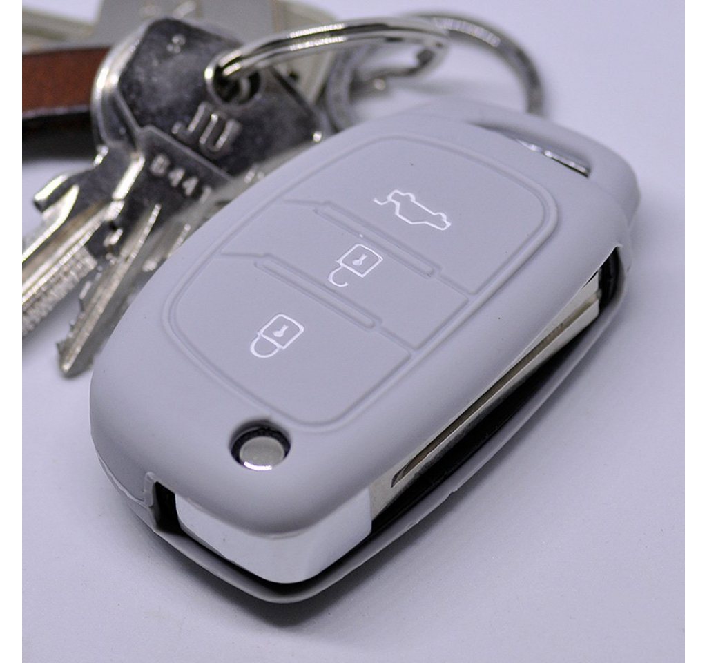 mt-key Schlüsseltasche Autoschlüssel Softcase Silikon Schutzhülle Grau, Hyundai i10 i20 i40 ix25 ix35 Tucson Accent Ioniq Sonata Santa Fe von mt-key