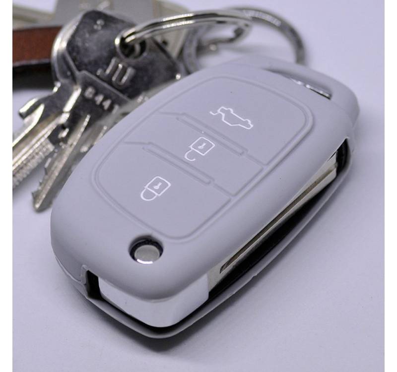 mt-key Schlüsseltasche Autoschlüssel Softcase Silikon Schutzhülle Grau, Hyundai i10 i20 i40 ix25 ix35 Tucson Accent Ioniq Sonata Santa Fe von mt-key