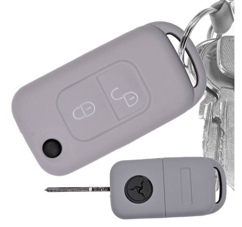 mt-key Schlüsseltasche Autoschlüssel Softcase Silikon Schutzhülle Grau, Mercedes Benz SLK A-Klasse R170 W168 2 Tasten Klappschlüssel von mt-key
