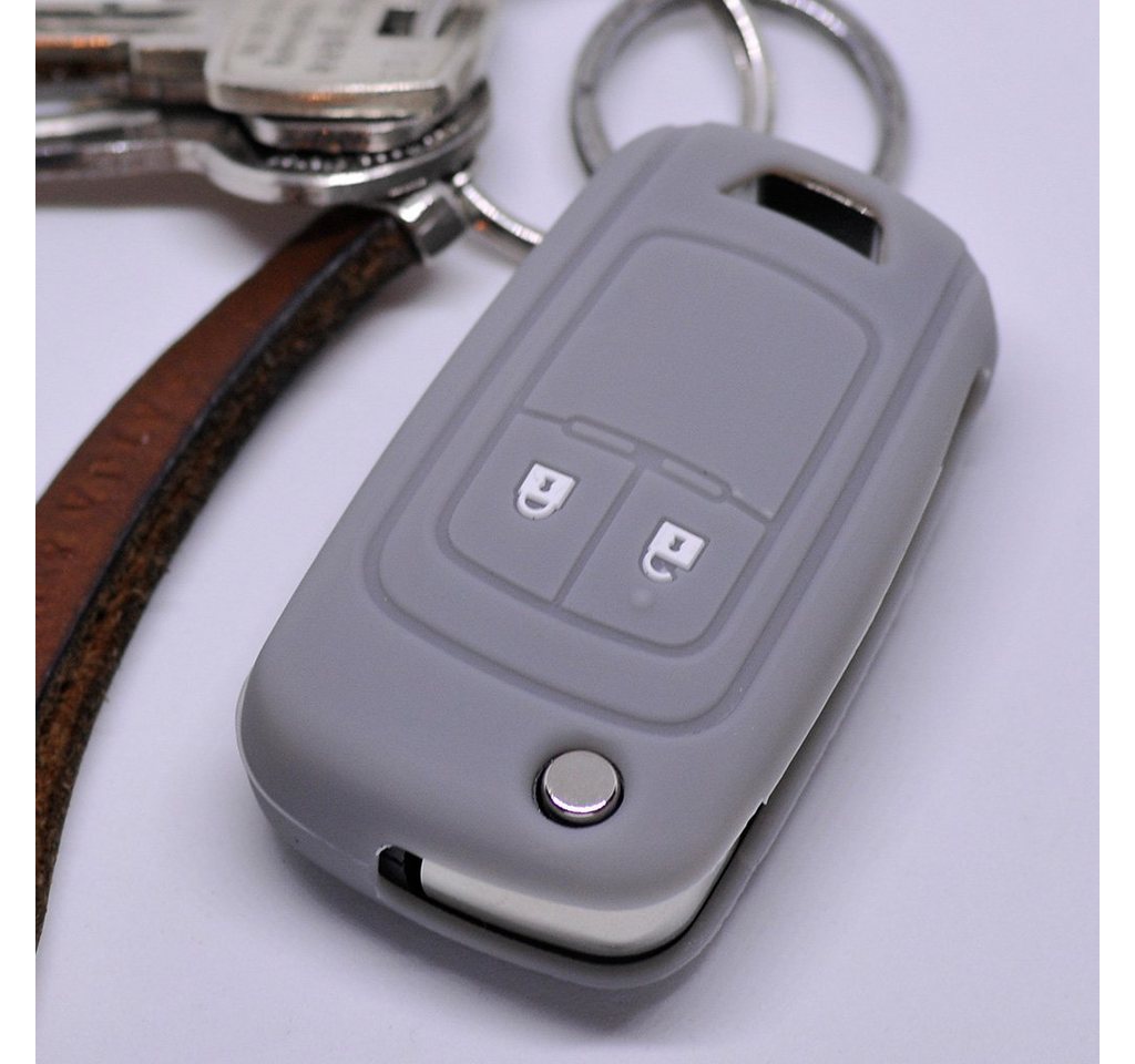 mt-key Schlüsseltasche Autoschlüssel Softcase Silikon Schutzhülle Grau, Opel Chevrolet ab 2008 2 Tasten Klappschlüssel von mt-key