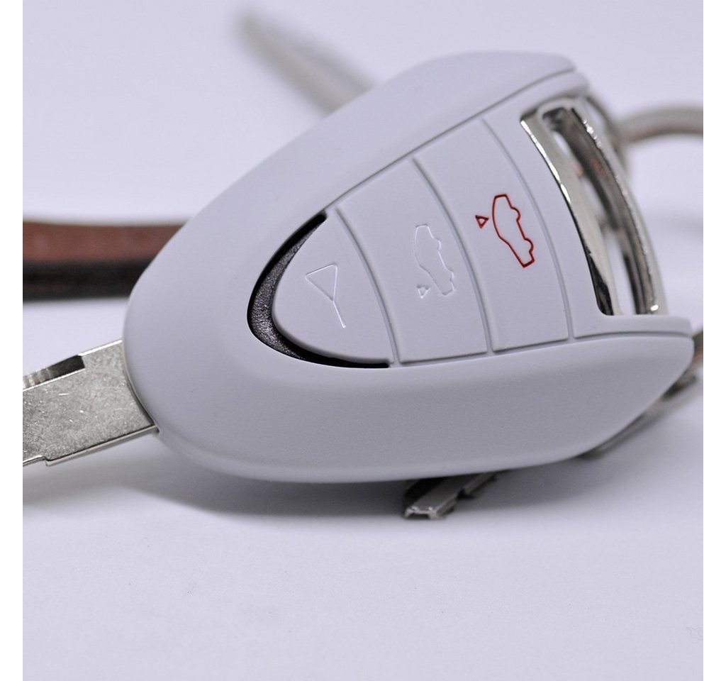 mt-key Schlüsseltasche Autoschlüssel Softcase Silikon Schutzhülle Grau, Porsche 911 997 987 Boxster Cayman Funkschlüssel 3 Tasten von mt-key