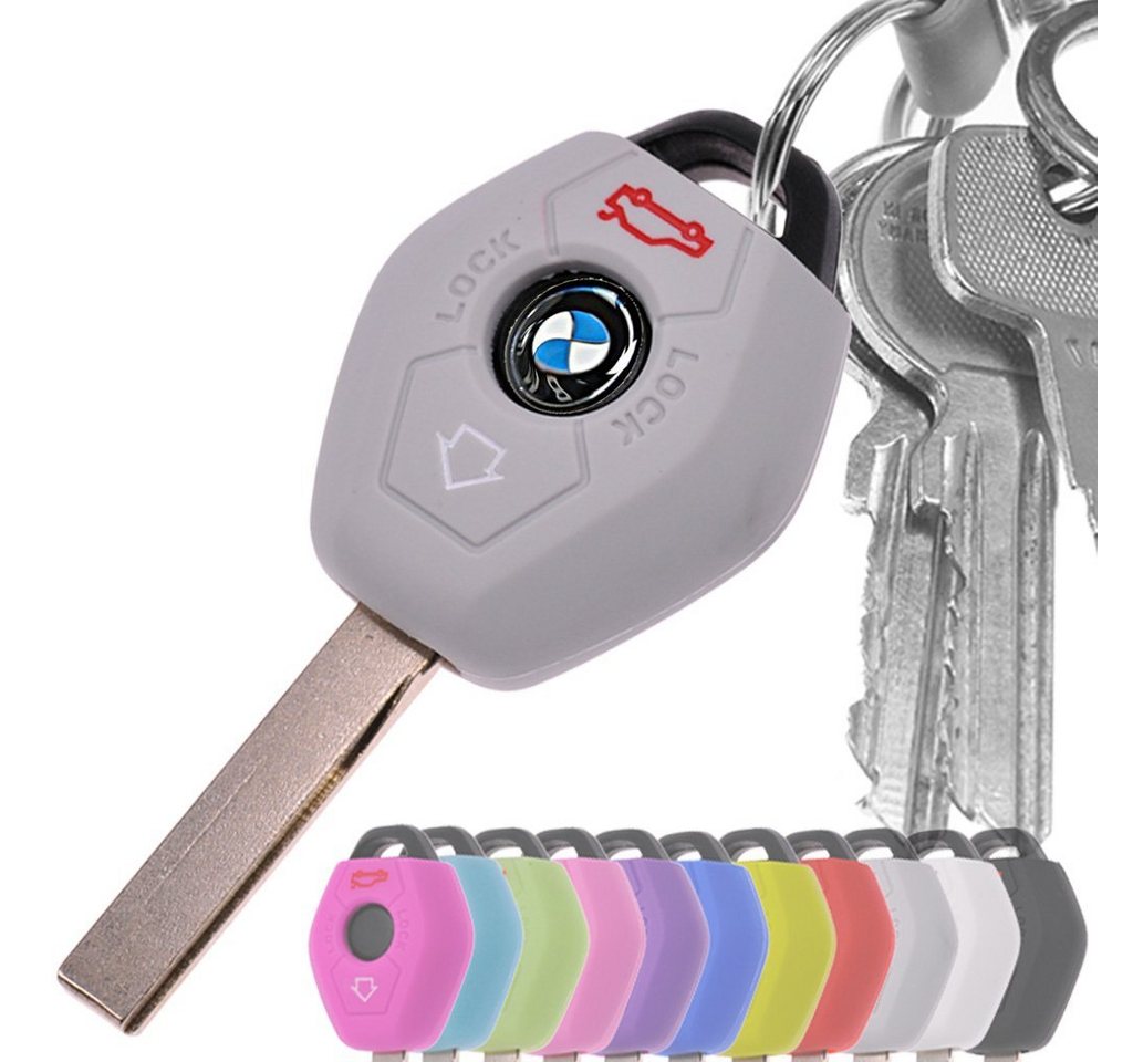 mt-key Schlüsseltasche Autoschlüssel Softcase Silikon Schutzhülle Grau, für BMW E46 E83 E52 E85 E86 E39 E61 E60 E53 3 Knopf Funk Fernbedienung von mt-key