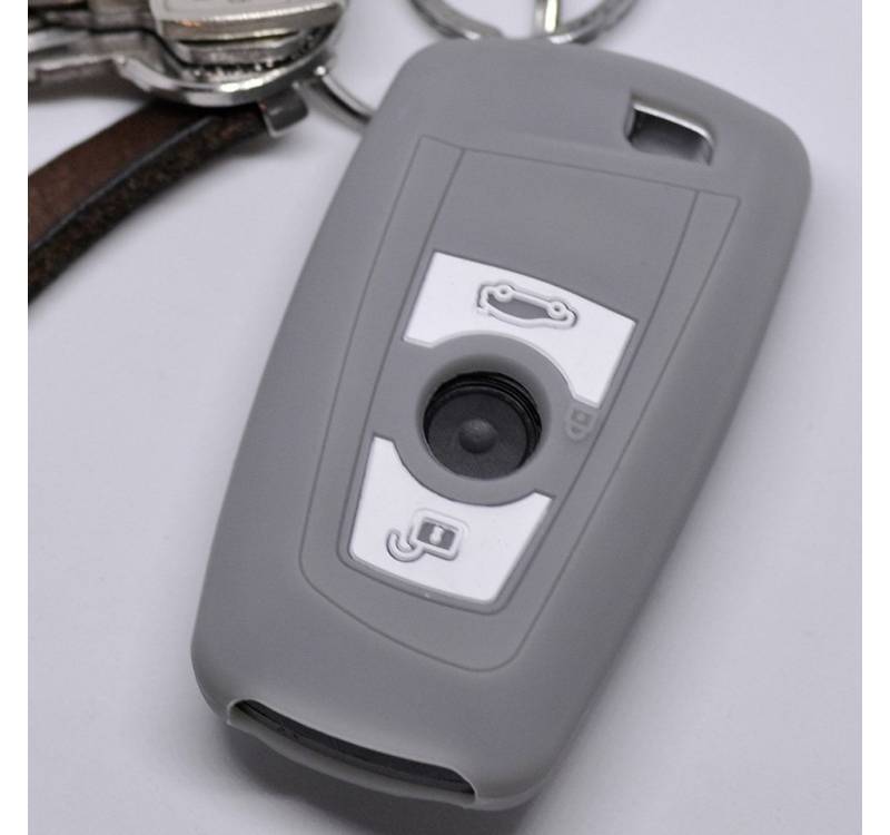 mt-key Schlüsseltasche Autoschlüssel Softcase Silikon Schutzhülle Grau, für BMW F20 F13 F30 F31 F32 F33 F22 1er 2er 3er 4er 3 Tasten KEYLESS von mt-key