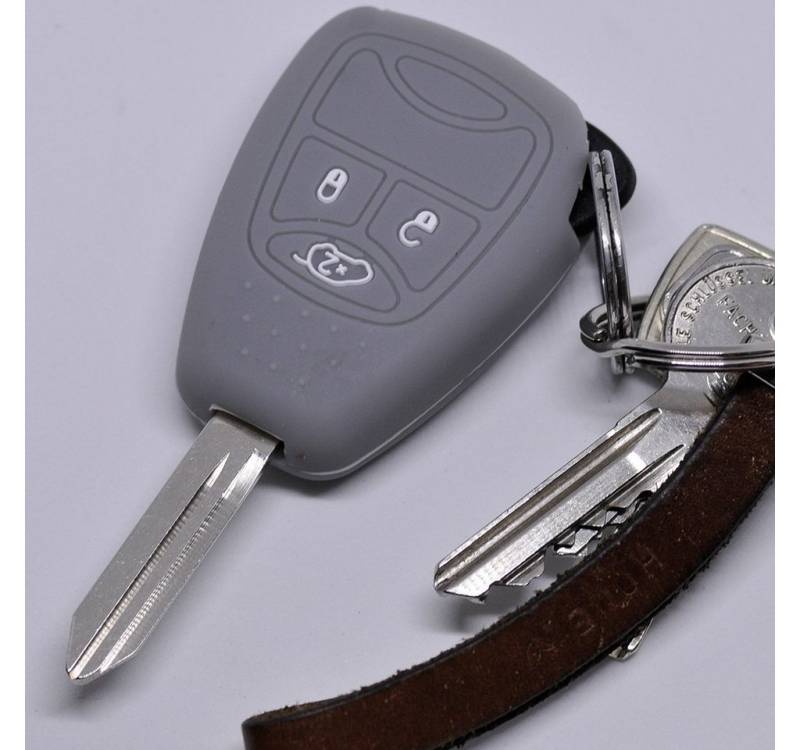 mt-key Schlüsseltasche Autoschlüssel Softcase Silikon Schutzhülle Grau, für Chrysler 300C Voyager Dodge RAM Jeep Commander Grand Cherokee von mt-key