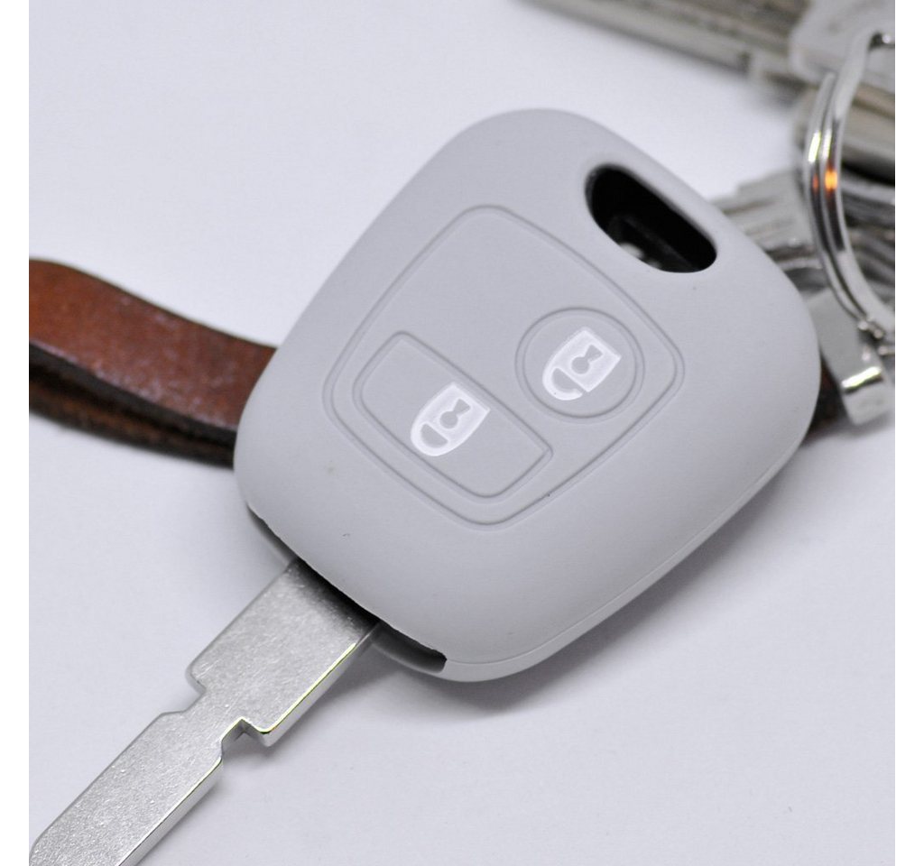 mt-key Schlüsseltasche Autoschlüssel Softcase Silikon Schutzhülle Grau, für Citroen Berlingo C1 C2 C3 Toyota Aygo Peugeot Partner 2 Tasten von mt-key