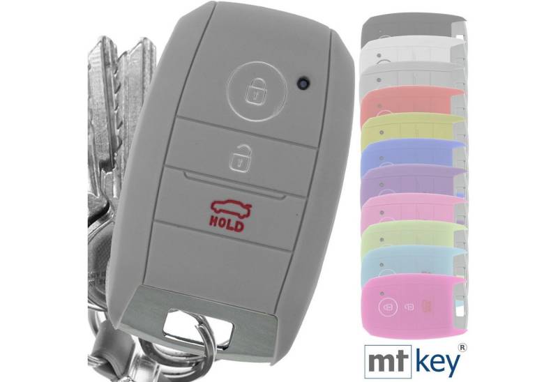 mt-key Schlüsseltasche Autoschlüssel Softcase Silikon Schutzhülle Grau, für KIA Picantio Rio Ceed Soul Sportage Stonic 3 Tasten KEYLESS von mt-key