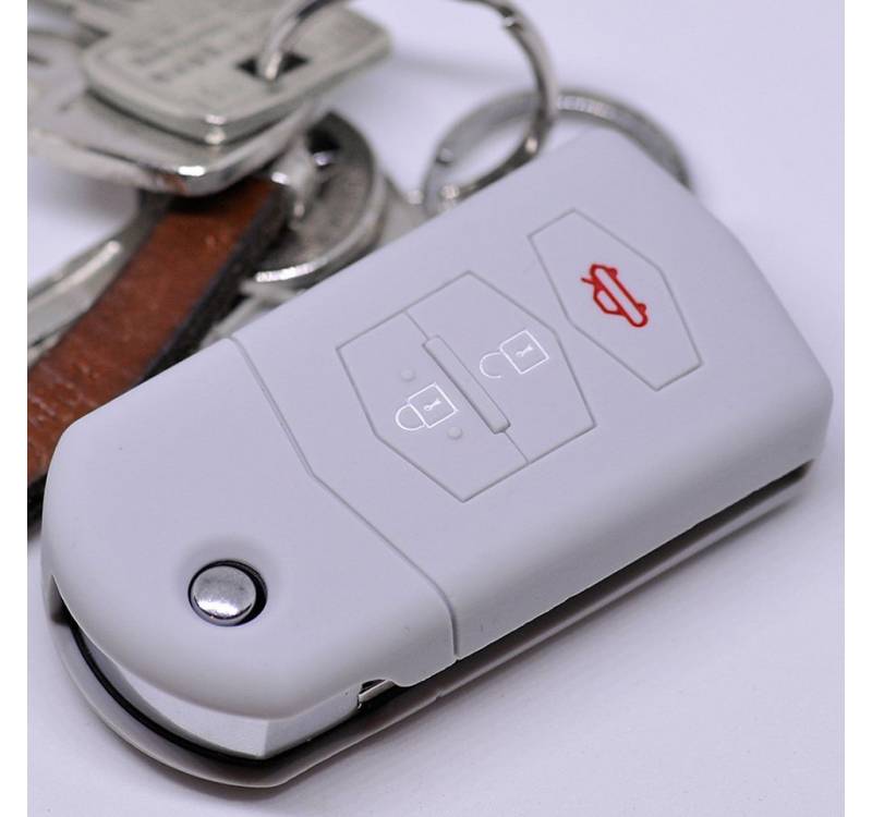 mt-key Schlüsseltasche Autoschlüssel Softcase Silikon Schutzhülle Grau, für Mazda CX-5 2 3 4 5 6 RX-8 3 Tasten Klappschlüssel von mt-key