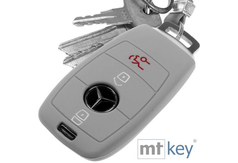 mt-key Schlüsseltasche Autoschlüssel Softcase Silikon Schutzhülle Grau, für Mercedes Benz E-Klasse W213 S213 C238 W238 3 Tasten KEYLESS von mt-key