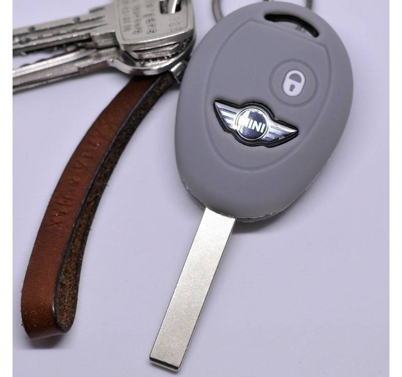 mt-key Schlüsseltasche Autoschlüssel Softcase Silikon Schutzhülle Grau, für Mini Cooper Cabrio Coupe Clubman 2 Tasten Funk Fernbedienung von mt-key