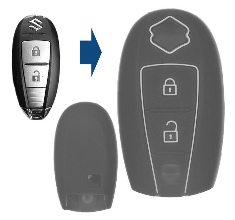 mt-key Schlüsseltasche Autoschlüssel Softcase Silikon Schutzhülle Grau, für Suzuki Swift Vitara Ignis Jimny Baleno SX4 2 Tasten KEYLESS von mt-key
