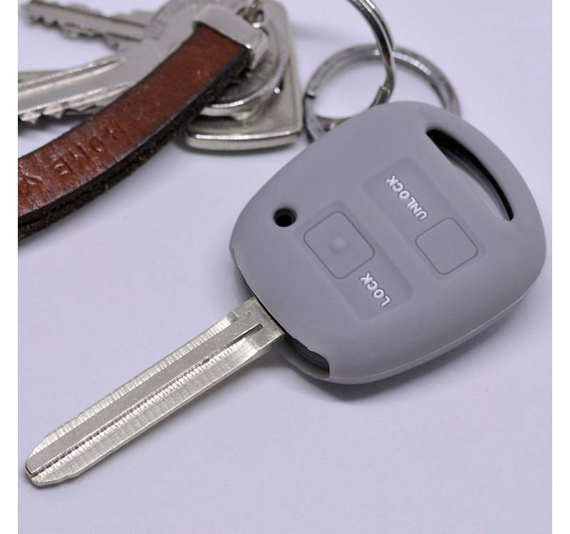 mt-key Schlüsseltasche Autoschlüssel Softcase Silikon Schutzhülle Grau, für Toyota Yaris RAV 4 Aygo Corolla Avensis 2 Knopf Funk Fernbedienung von mt-key