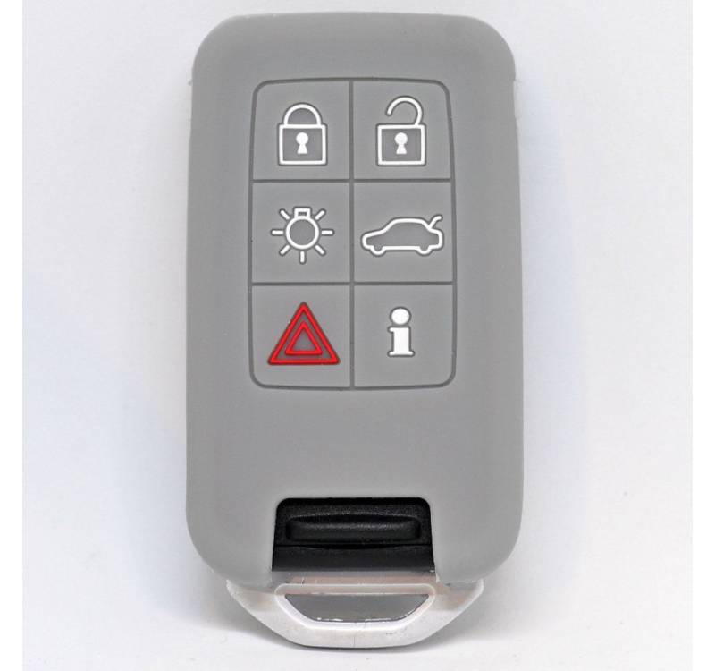 mt-key Schlüsseltasche Autoschlüssel Softcase Silikon Schutzhülle Grau, für Volvo XC70 V70 S60 S80 Smartkey 6 Tasten KEYLESS SMARTKEY von mt-key