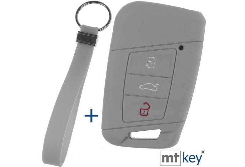 mt-key Schlüsseltasche Autoschlüssel Softcase Silikon Schutzhülle Grau mit Schlüsselband, für VW Passat B8 Arteon Skoda Kodiaq 3 Tasten KEYLESS SMARTKEY von mt-key