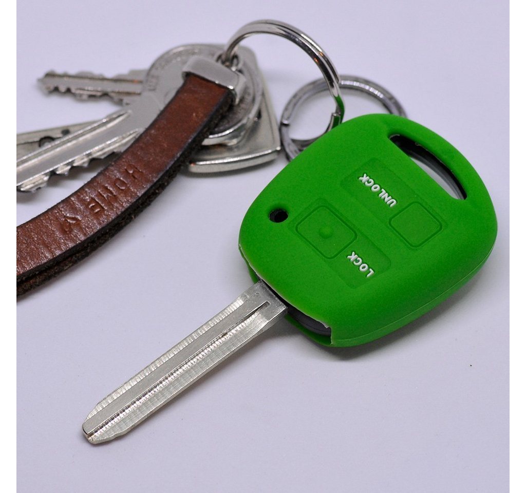 mt-key Schlüsseltasche Autoschlüssel Softcase Silikon Schutzhülle Grün, für Toyota Yaris RAV 4 Aygo Corolla Avensis 2 Knopf Funk Fernbedienung von mt-key