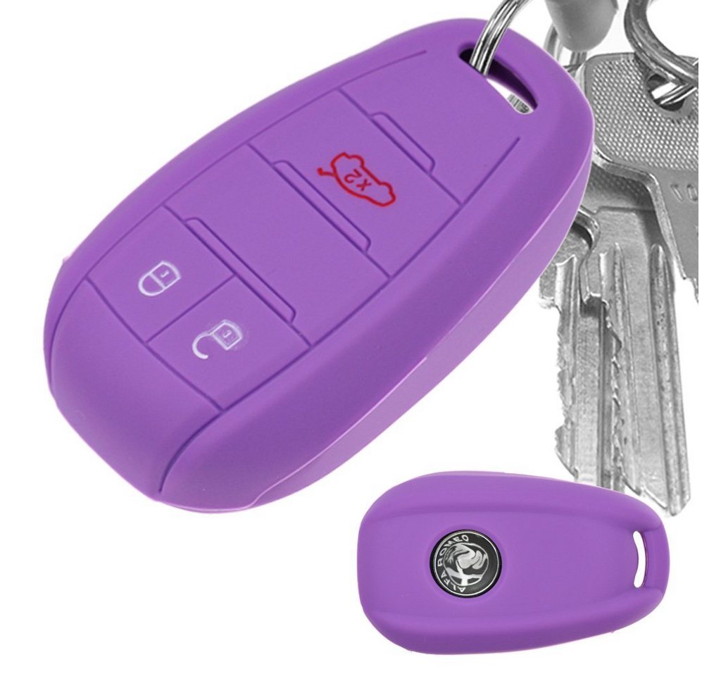 mt-key Schlüsseltasche Autoschlüssel Softcase Silikon Schutzhülle Lila, für ALFA Romeo Giulia Stelvio Giulietta 3 Tasten KEYLESS SMARTKEY von mt-key