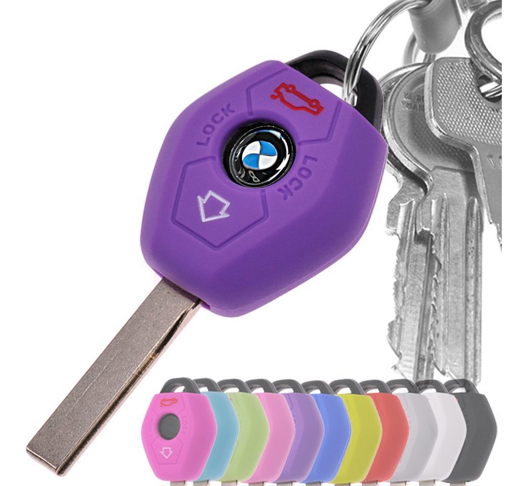 mt-key Schlüsseltasche Autoschlüssel Softcase Silikon Schutzhülle Lila, für BMW E46 E83 E52 E85 E86 E39 E61 E60 E53 3 Knopf Funk Fernbedienung von mt-key