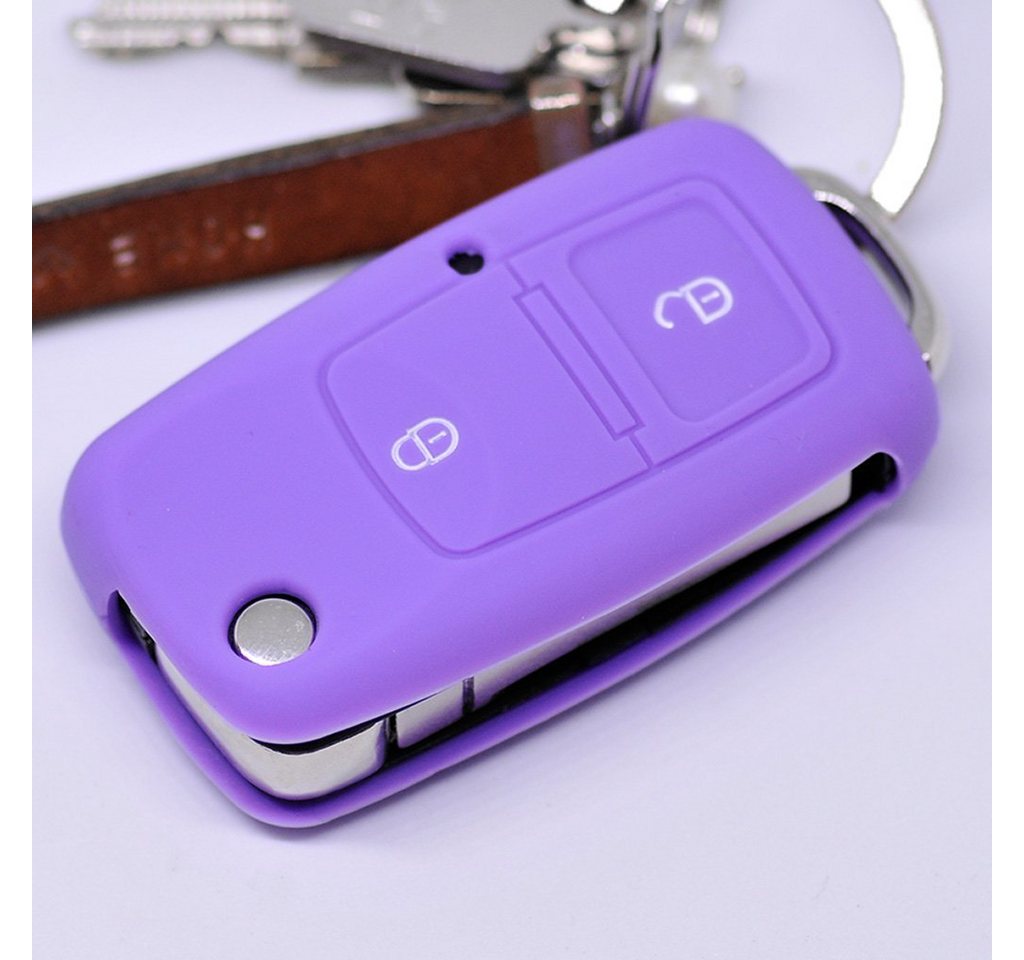 mt-key Schlüsseltasche Autoschlüssel Softcase Silikon Schutzhülle Lila, für VW Golf Polo Fox EOS Jetta SEAT Skoda bis 2009 2 Tasten Schlüssel von mt-key