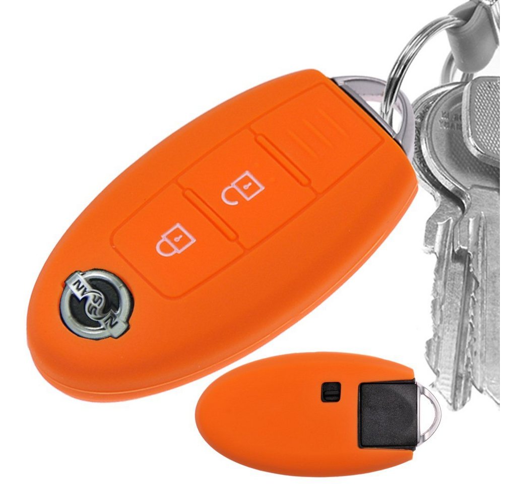 mt-key Schlüsseltasche Autoschlüssel Softcase Silikon Schutzhülle Orange, für Nissan Juke Micra Note Qashqai Pulsar X-Trail Leaf 3 Knopf KEYLESS von mt-key