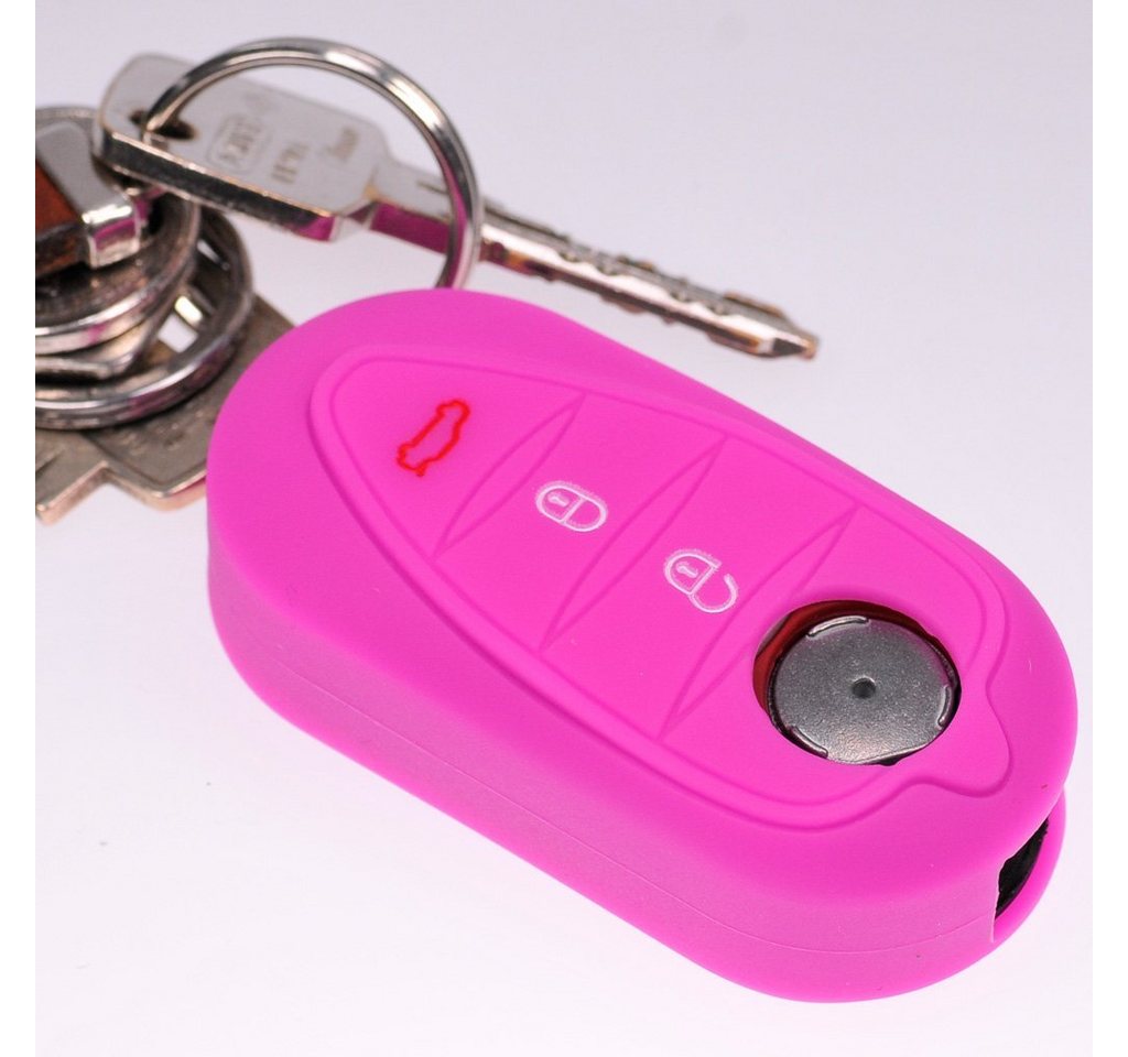 mt-key Schlüsseltasche Autoschlüssel Softcase Silikon Schutzhülle Pink, für ALFA Romeo Mito Giulietta 940 4C ab 2008 3 Tasten Klappschlüssel von mt-key